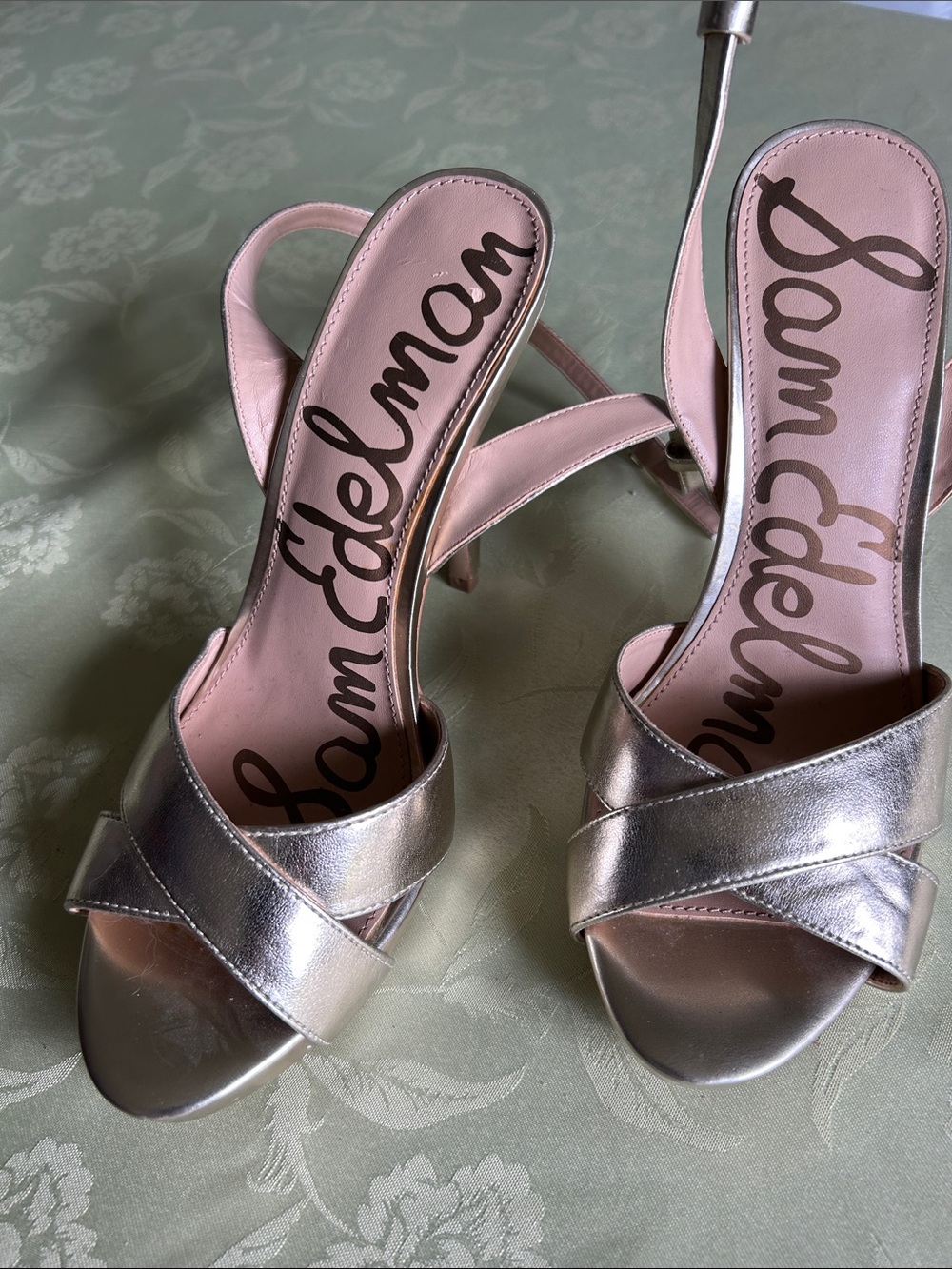 Sam Edelman Gold Metallic Strappy Stiletto Sandals - Picture 2 of 7